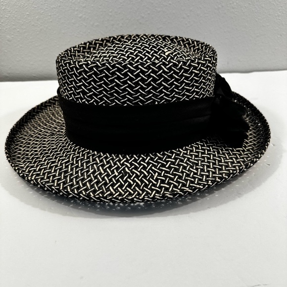 Vintage Firethorn women’s Woven Straw Hat “champion Hills” black & tan - Picture 4 of 7